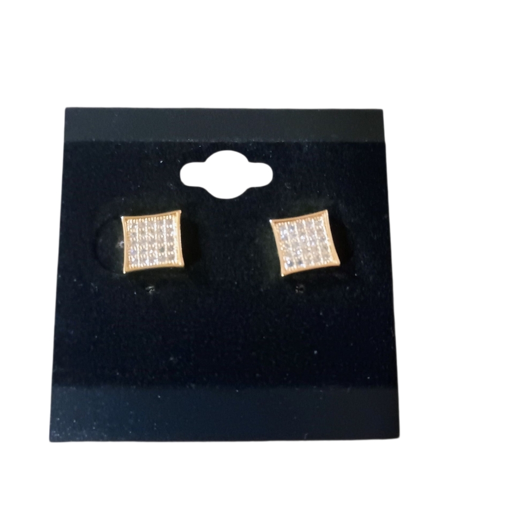 14k Gold Filled Brazilian No Tarnish Iced Out CZ Stub Earrings 8mm.